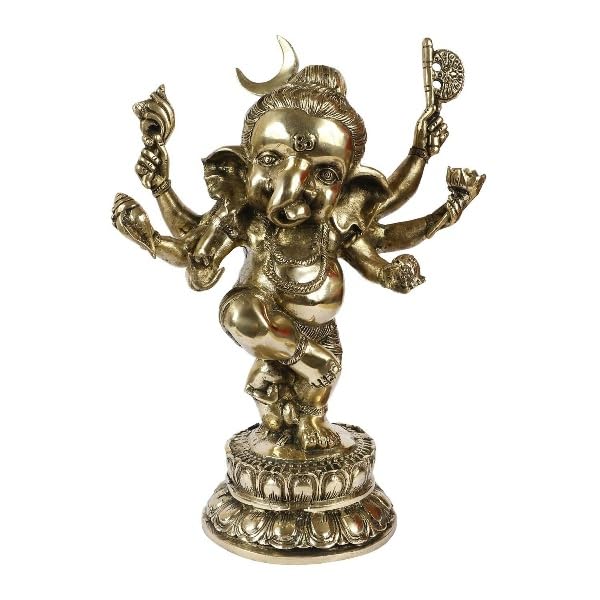 Big Brass Dancing Ganesha Idol Six Arms Moon on Ganesha Head Statue Idol for Home décor/Temple